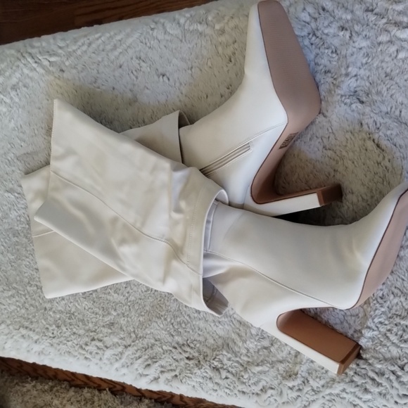 Lulus Chic Cream Heeled Boots for Women - Picture 12 of 13